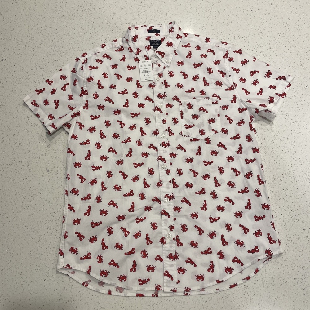 J.Crew Men's flex washed lobster All Over print  slim  fit shirt Large NWT